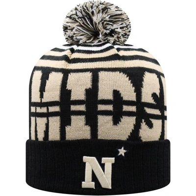 Top Of The World Men's  Black And Gold Navy Midshipmen Colossal Cuffed Knit Hat With Pom In Black,gold