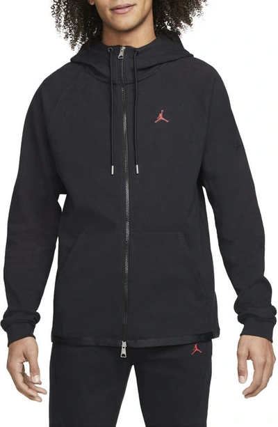 Jordan Essentials Knit Hooded Warmup Jacket In Black