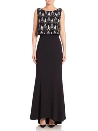 Laundry By Shelli Segal Platinum Beaded Sleeveless Gown In Black