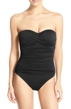 La Blanca Twist Front Bandeau One-piece Swimsuit In Black/ Black