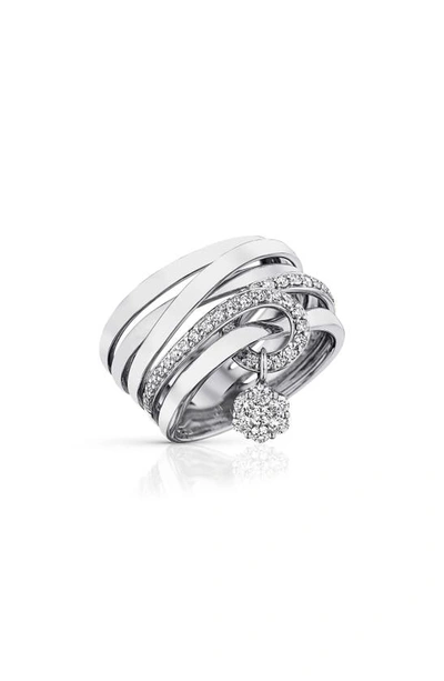 Hueb Diamond Flower Stack Ring In White Gold