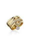 Hueb Diamond Flower Stack Ring In Yellow Gold