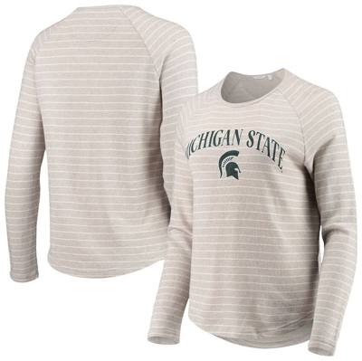 Camp David Heathered Gray Michigan State Spartans Seaside Striped French Terry Raglan Pullover Sweatshirt In Heather Gray