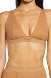 Skims Cotton Plunge Bralette In Camel