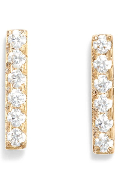 Knotty Cubic Zirconia Bar Stud Earrings In Gold