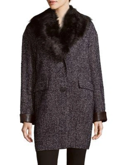 Dawn Levy Kaba Faux Fur-trimmed Coat In Navy