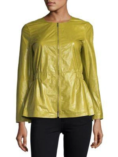 Lafayette 148 Lucina Lacquered Lambskin Jacket In Chicory