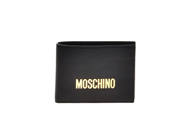 Moschino Logo Plaque Bifold Wallet In Nero
