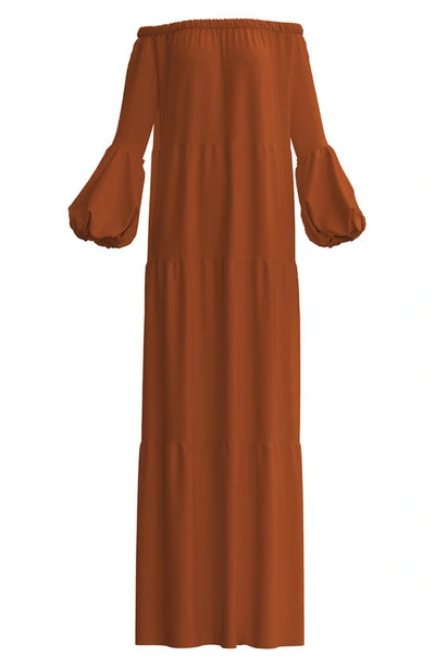 Diarrablu Kudi Long Sleeve Off The Shoulder Dress In Rust