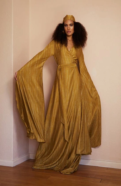 Diarrablu Maya Exaggerated Long Sleeve Textured Wrap Dress In Gold |  ModeSens