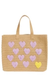Btb Los Angeles Be Mine Straw Tote In Sand/ Lavender
