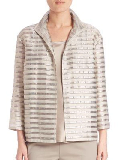 Lafayette 148 Open-front Striped Jacket In Putty Multicolor