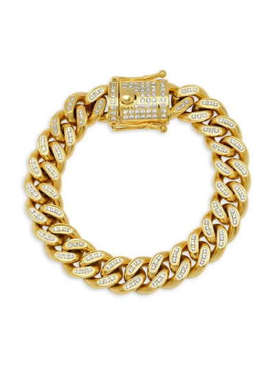 Anthony Jacobs Men's 18k Gold Plated Stainless Steel Cubic Zirconia Cuban Link Chain Bracelet