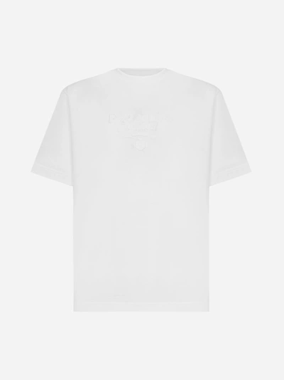 Prada White T-shirt With Tone-on-tone Logo In Bianco