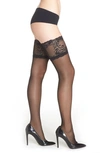 Natori Feathers Escape Back-seam Thigh Highs Stockings In Black
