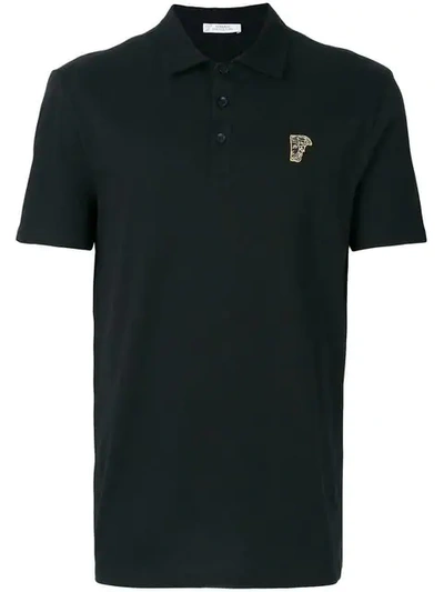 Versace Half Medusa Patch Polo Shirt In Black