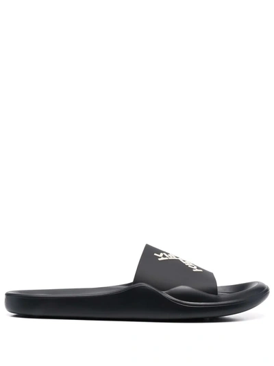 Kenzo Logo Print Black Slides Sandals In Nero