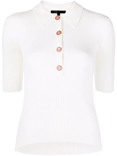 Maje Millennium Rib-knit Polo Shirt In Ecru ModeSens