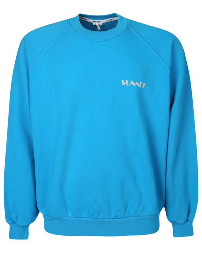 Sunnei Mini Logo Print Cotton Jersey Sweatshirt In Light Blue