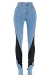 Mugler High Waist Colorblock Bonded Jersey & Denim Skinny Jeans In 2904 Light Medium Blue / Black