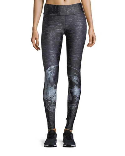 Terez Crystal Skull Tall-band Performance Leggings In Charcoal