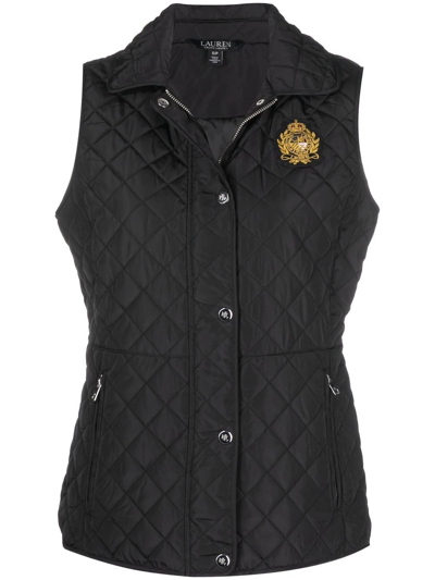 Lauren Ralph Lauren Logo-patch Diamond-quilted Vest In Black