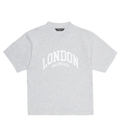 Balenciaga Kid's Cities London Logo Cotton T-shirt In Grey