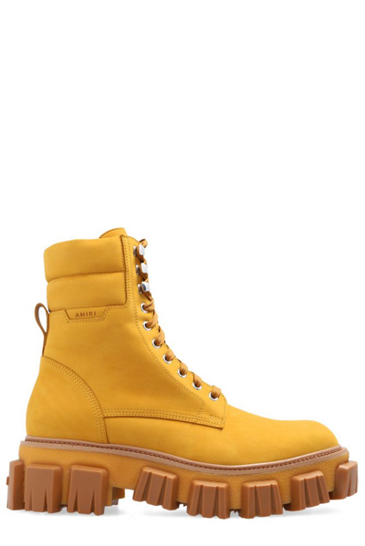 Amiri Yellow Crepe Lug Combat Leather Boots