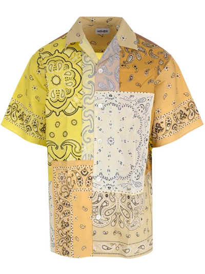 Kenzo Bandana-print Patchwork Short Sleeve Shirt In Yellow