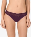 Natori Bliss Perfection Lace-trimmed Thong, Tulle In Plum Velvet