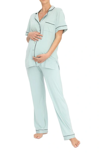 Angel Maternity Short Sleeve Maternity Pajamas In Sage Green