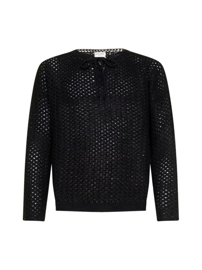 Saint Laurent Lace-up Drawstring Sweater In Black