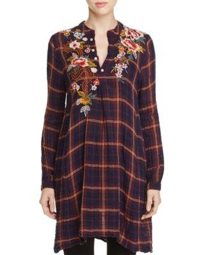 Johnny Was Esmeralda Floral Embroidered Plaid Trapeze Tunic In William Plaid