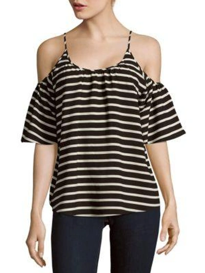 French Connection Polly Striped Cold Shoulder Top In Black White