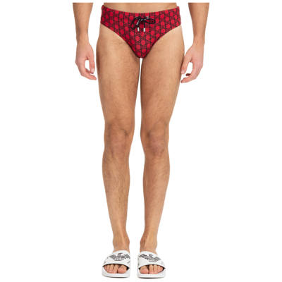 Balmain Brief Swimsuit Logo Allover In Red