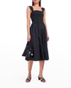 Staud Ida Sleeveless Smocked Midi Poplin Dress In Black