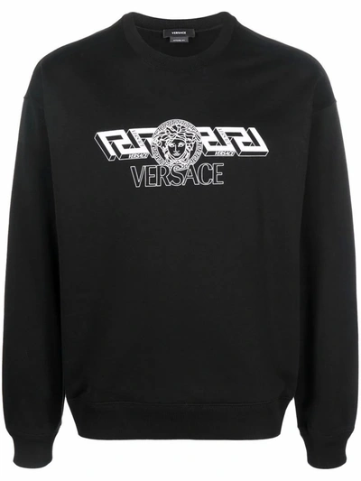 Versace Cotton Crew-neck Sweatshirt In Black