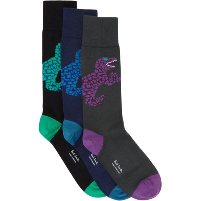 Ps By Paul Smith Three-pack Multicolor Dino Socks In Assortment
