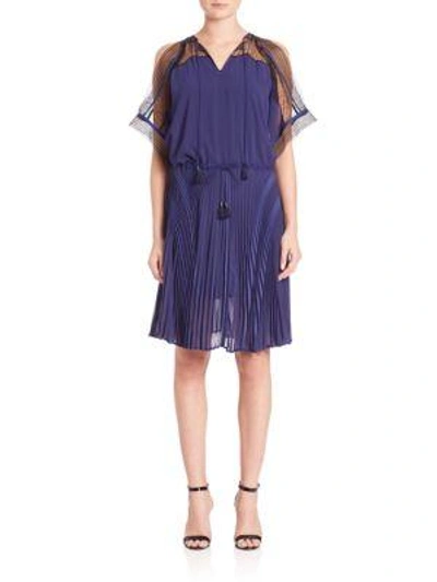 Ohne Titel Cold-shoulder Pleated Dress In Navy