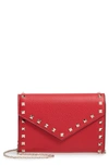 Valentino Garavani Rockstud V-flap Calfskin Leather Wallet On A Chain In Red