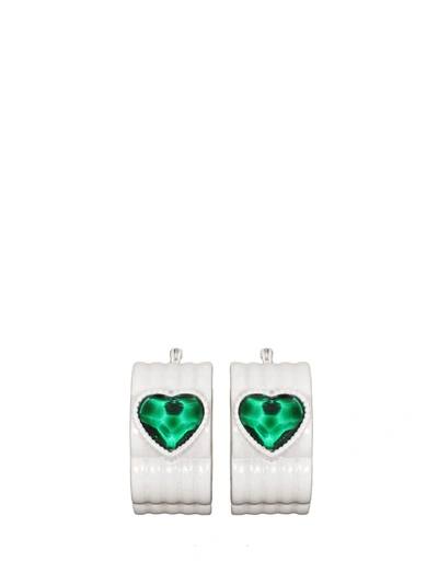 Acchitto X Gente Roma Desi White Earrings With Green Crystals