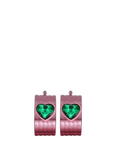 Acchitto X Gente Roma Desi Pink Earrings With Green Crystals