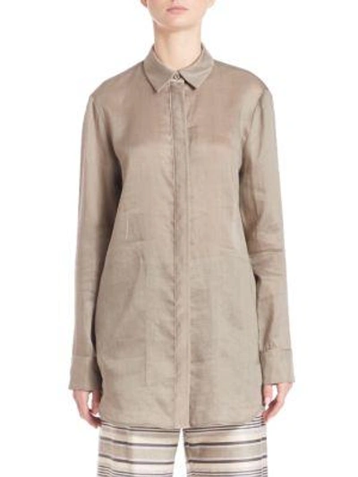 Lafayette 148 Silky Button-up In Mica