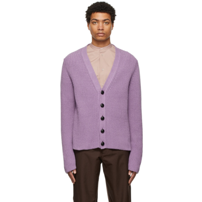 Jil Sander Ribbed Wool And Cotton-blend Cardigan In Purple