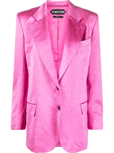 Tom Ford Satin Twill Single-breasted Blazer Jacket In Pink