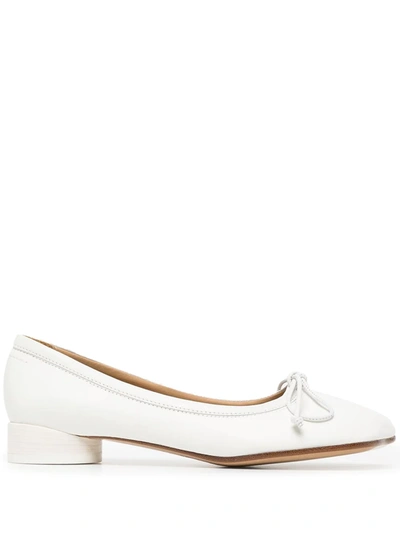 Mm6 Maison Margiela Square-toe Leather Ballerina Shoes In White