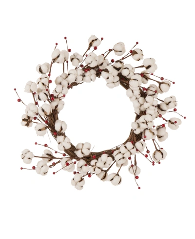 Glitzhome 22"d Cotton Berries Wreath In White