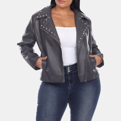 White Mark Plus Size Faux Leather Jacket In Grey
