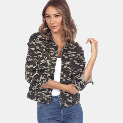 White Mark Women's Camo Denim Jacket In Green