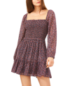 1.state Smocked Square Neck Long Sleeve Dress In Multi